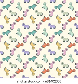 Seamless colorful pattern. Vector background with colored horses