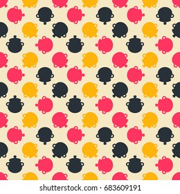 Seamless colorful pattern. Vector background with flat style pot