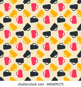 Seamless colorful pattern. Vector background with flat style cups