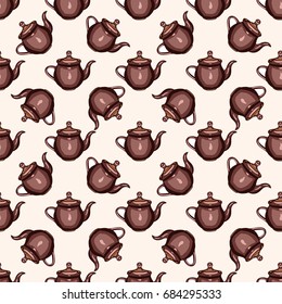 Seamless colorful pattern. Vector background with teapot