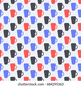 Seamless colorful pattern. Vector background with flat style cups