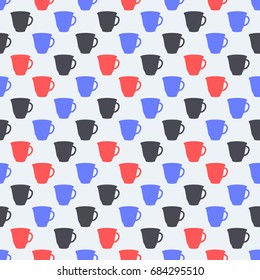 Seamless colorful pattern. Vector background with flat style cups