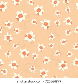 Seamless colorful pattern. Vector background with flowers in retro style. Patterned paper for scrapbook albums.