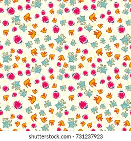 Seamless colorful pattern. Vector floral background with flowers and bees. Patterned paper for scrapbook albums. Vector abstract flowers background.