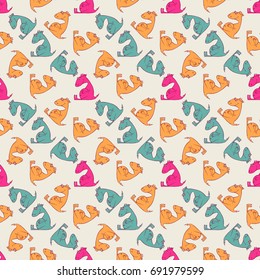 Seamless colorful pattern. Vector geometric background with cartoon character
