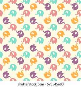 Seamless colorful pattern. Vector retro background with abstract flat style elephant.