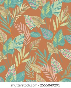 seamless colorful pattern  with a  wild  leaves and  branches of different sizes. artwork for tattoo, fabrics, souvenirs, packaging, greeting cards and scrapbooking