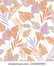 seamless colorful pattern  with a  wild  leaves and  branches of different sizes. artwork for tattoo, fabrics, souvenirs, packaging, greeting cards and scrapbooking