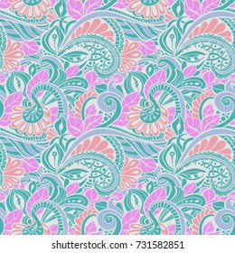 Seamless colorful  pattern   in a zentangle style.  Hand-drawn illustration . Vector background for textile, print, wallpapers, wrapping.