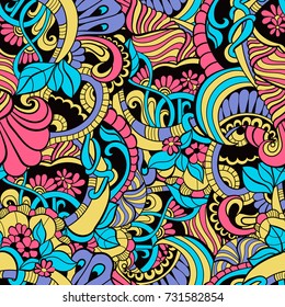 Seamless colorful  pattern   in a zentangle style.  Hand-drawn illustration . Vector background for textile, print, wallpapers, wrapping.
