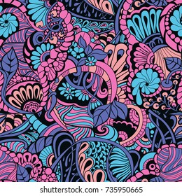 Seamless colorful  pattern   in a zentangle style.  Hand-drawn illustration . Vector background for textile, print, wallpapers, wrapping.