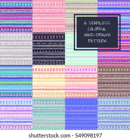 Seamless colorful patterns. Line doodles design.