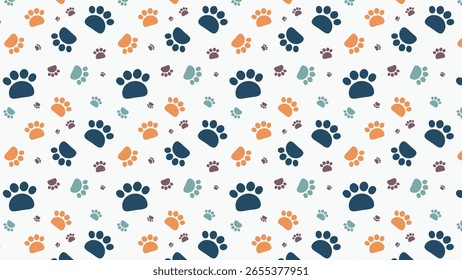 Seamless colorful paw print vector on white. Dog and cat footprints pattern. Cute pet design for fabric and web