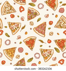 seamless colorful pizza slices pattern