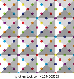 Seamless colorful polka dot pattern on white. Vector illustration.