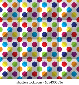 Seamless colorful polka dot pattern on white. Vector illustration.