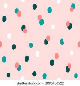 Seamless colorful polka dot pattern. Vector abstract background with random hand drawn spots.