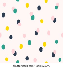 Seamless colorful polka dot pattern. Vector abstract background with random hand drawn spots.