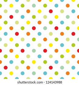 Seamless colorful polka dots pattern or texture with white background for kids background, blog, web design, scrapbooks, party or baby shower invitations and wedding cards.