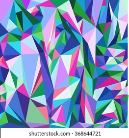 Seamless colorful polygonal pattern in blue and green tones.Bright low poly background.Polygonal art.