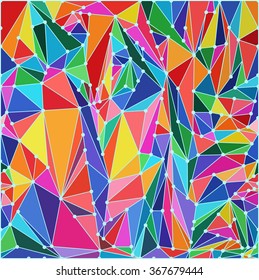 Seamless colorful polygonal pattern with a stroke. Geometric low poly graphic repeat pattern made out of triangular facets  . Vector bright and colorful pattern.