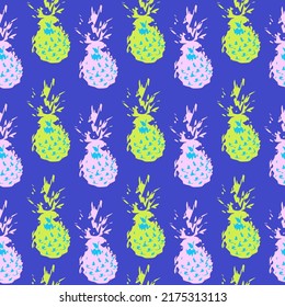Seamless colorful print of pineapples.