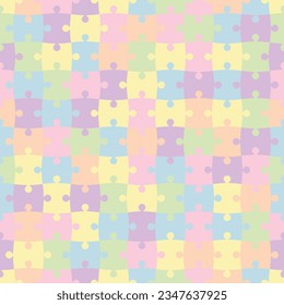 Seamless colorful puzzle grid pattern in pastel rainbow color background, vector illustration.