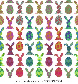 Seamless colorful rabbit silhouette pattern with egg to Easter holiday on white background