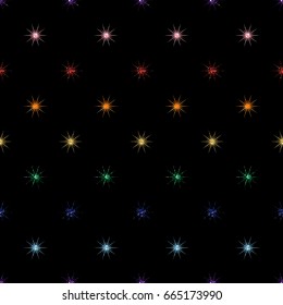 seamless  colorful rainbow glitter star pattern on black background