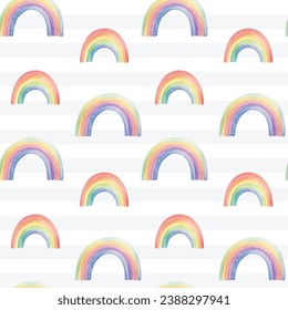 Seamless colorful rainbow pattern. Watercolor rainbows vector background in pastel colors