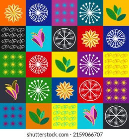 Implante de rectángulo colorido con variedad y diferente patrón de flor y planta para impresión textil o de tela