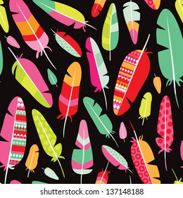 Seamless colorful retro bird feather background pattern in vector