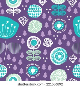 Seamless colorful retro christmas theme winter flowers holiday background pattern in vector