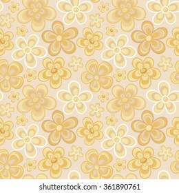 Seamless colorful retro flower background pattern in vector. Cute spring flowers hippie seamless pattern