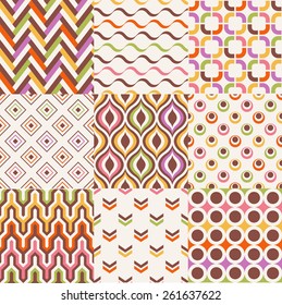 seamless colorful retro geometric pattern set
