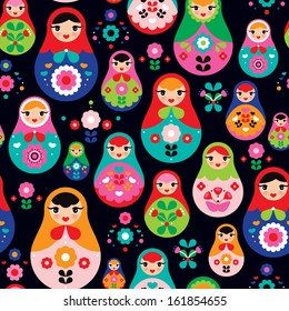 Seamless colorful retro Russian Doll illustration cover design background pattern in vector