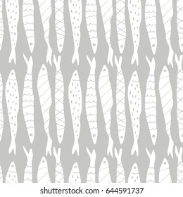 The seamless colorful sea pattern with fish. Hand drawn overlapping background for your design.Textile, blog decoration, banner, poster, wrapping paper.
