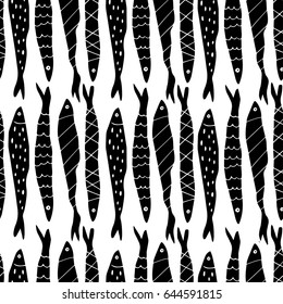 The seamless colorful sea pattern with fish. Hand drawn overlapping background for your design.Textile, blog decoration, banner, poster, wrapping paper.