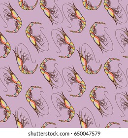 Padrão de fundo de camarões coloridos sem emenda no vetor