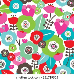 Seamless colorful spring flowers illustration floral background pattern in vector