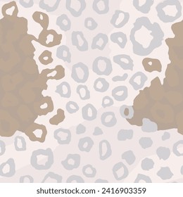 Seamless Colorful Spring Graphic Fur Surface Wallpaper. Blue Seamless Nature Retro Animal, Seamless Ornament Print. Continuous Pastel Leopard Set Background.