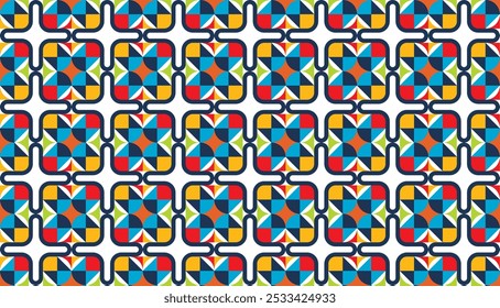 Nahtloses buntes quadratisches geometrisches Muster. Perfekt für Druck, Design-Hintergründe, Tapeten und Fliesen, Geschenkverpackung