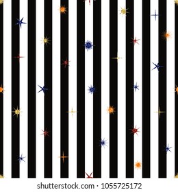 seamless colorful star glitter pattern on stripe background