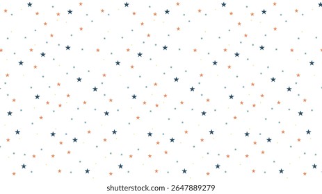 Seamless colorful star pattern on white background. Cute vector for kids, nursery design, wrapping paper, fabric prints, party decorations,and celestial-themed projects. Playful and vibrant starry sky