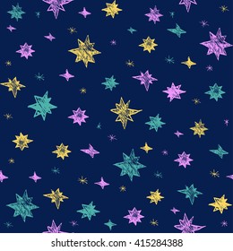 Seamless colorful stars pattern. Hand drawn abstract background in vector format