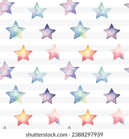 Seamless colorful stars pattern. Watercolor stars vector background in pastel colors