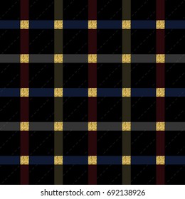 seamless colorful  stripe pattern on black background with gold square glitter