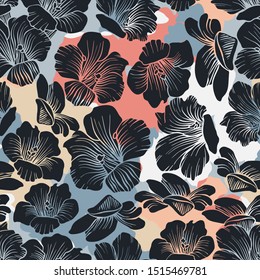 Seamless colorful stylized pattern with flowers mallow.The design is perfectly suitable for clothes design, production of textiles, wallpaper and wrapping paper, backgrounds.