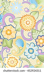 Seamless colorful summer pattern with stylized flowers. Ornate zentangle seamless texture, pattern with abstract flowers. Floral pattern can be used for wallpaper, pattern fills, web page background.
