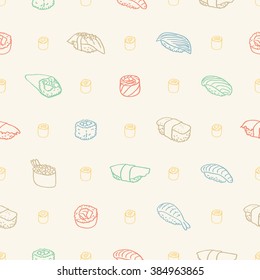 seamless colorful sushi and rolls pattern